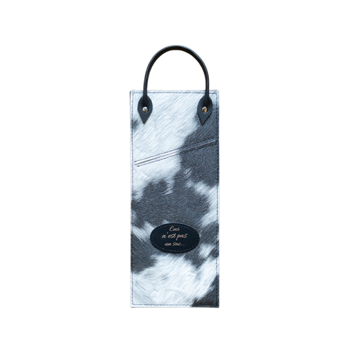 Pochette peau de vache blanche et noir avec anse noir