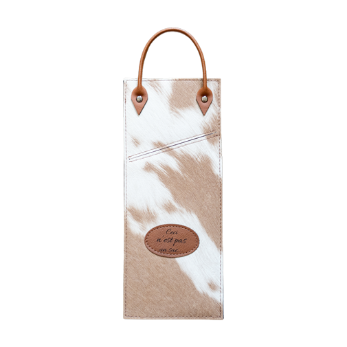 Pochette peau de vache blanche et brune avec anse brune