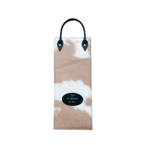 Pochette peau de vache blanche et brune avec anse noire